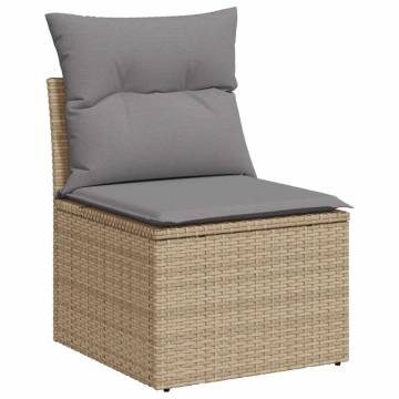 11 Piece Garden Sofa Set with Cushions - Beige Poly Rattan