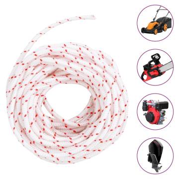 Durable 10m Pull Starter Cord - White & Red Ø5mm Nylon