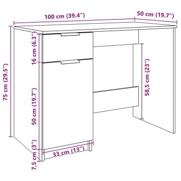 Old Wood Desk - 100x50 cm Engineered Wood | HipoMarket UK