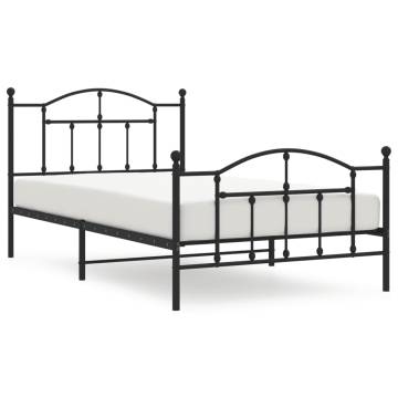 Sturdy Black Metal Bed Frame with Headboard - 100x200 cm