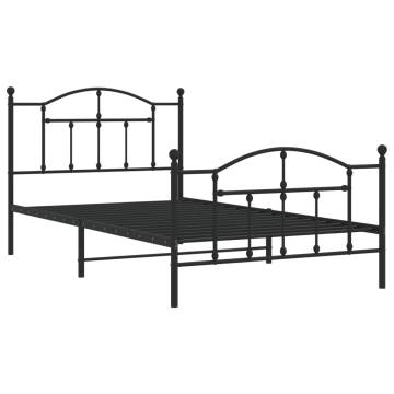 Sturdy Black Metal Bed Frame with Headboard - 100x200 cm