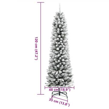 Artificial Slim Christmas Tree with Flocked Snow - 120 cm