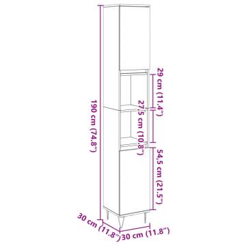 Bathroom Cabinet Old Wood 30x30x190 cm | Stylish Storage Solution