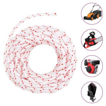 Durable 10m Pull Starter Cord - White & Red Ø4mm Nylon