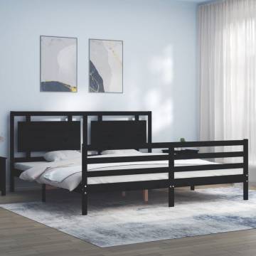 Black Bed Frame with Headboard - Solid Wood 200x200 cm