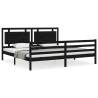 Black Bed Frame with Headboard - Solid Wood 200x200 cm