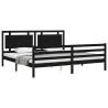 Black Bed Frame with Headboard - Solid Wood 200x200 cm