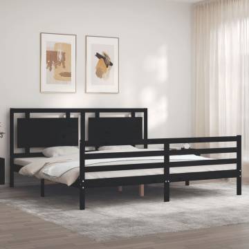 Black Bed Frame with Headboard - Solid Wood 200x200 cm