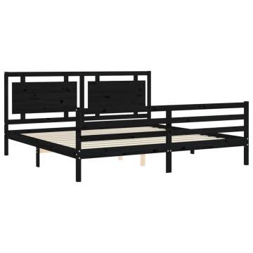 Black Bed Frame with Headboard - Solid Wood 200x200 cm