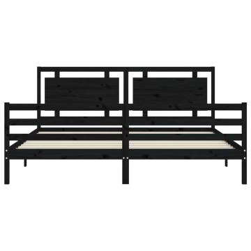 Black Bed Frame with Headboard - Solid Wood 200x200 cm