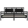 Black Bed Frame with Headboard - Solid Wood 200x200 cm