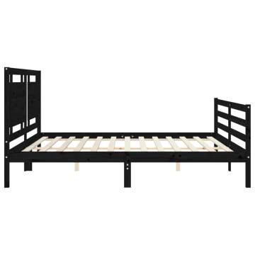 Black Bed Frame with Headboard - Solid Wood 200x200 cm