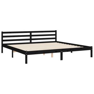 Black Bed Frame with Headboard - Solid Wood 200x200 cm