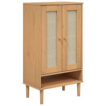 Shoe Cabinet SENJA Rattan Look Brown | Solid Wood Storage