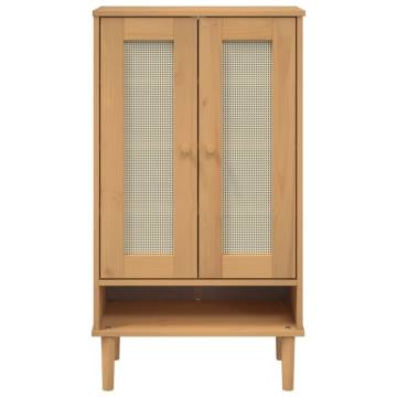 Shoe Cabinet SENJA Rattan Look Brown | Solid Wood Storage