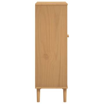 Shoe Cabinet SENJA Rattan Look Brown | Solid Wood Storage