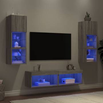 6 Piece LED TV Wall Units - Grey Sonoma Engineered Wood