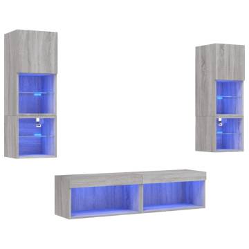 6 Piece LED TV Wall Units - Grey Sonoma Engineered Wood