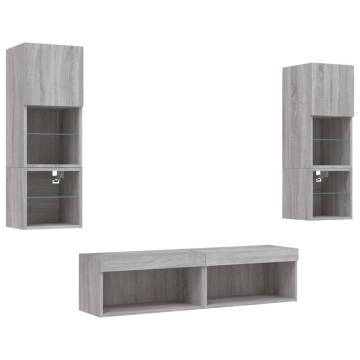 6 Piece LED TV Wall Units - Grey Sonoma Engineered Wood