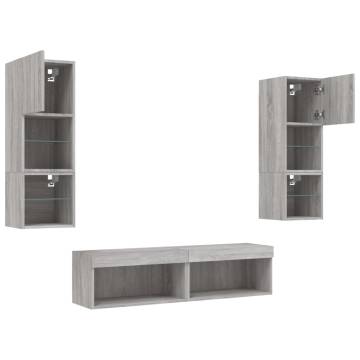 6 Piece LED TV Wall Units - Grey Sonoma Engineered Wood