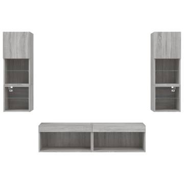 6 Piece LED TV Wall Units - Grey Sonoma Engineered Wood