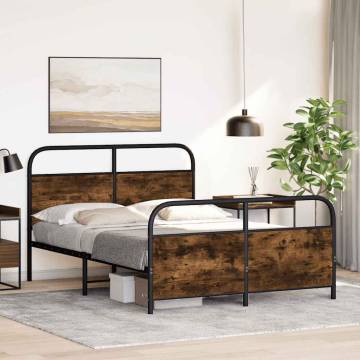 Metal Bed Frame Without Mattress - Smoked Oak 137x190 cm