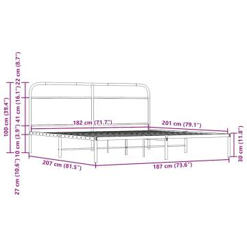 Sonoma Oak Metal Bed Frame 180x200 cm - Super King Size