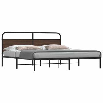 Metal Bed Frame without Mattress in Brown Oak - 183x213 cm