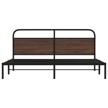 Metal Bed Frame without Mattress in Brown Oak - 183x213 cm