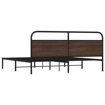 Metal Bed Frame without Mattress in Brown Oak - 183x213 cm