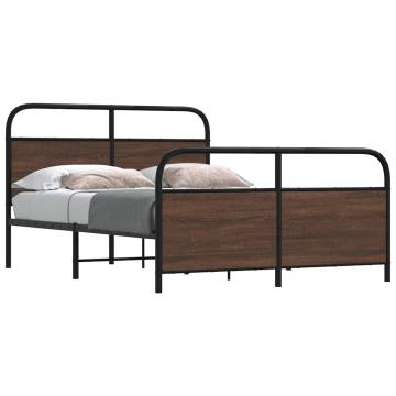 Metal Bed Frame Without Mattress - Brown Oak 137x190 cm