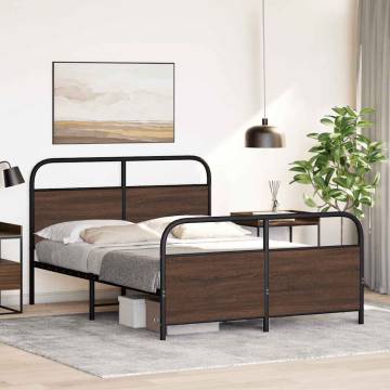 Metal Bed Frame Without Mattress - Brown Oak 137x190 cm