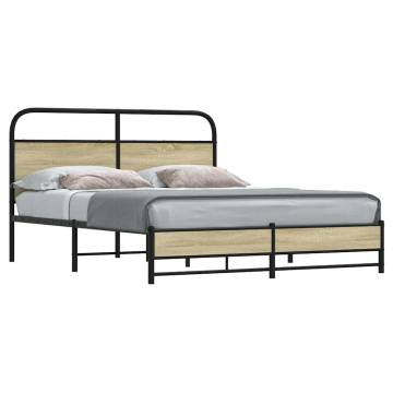 Sonoma Oak Metal Bed Frame 160x200 cm - Sturdy & Stylish