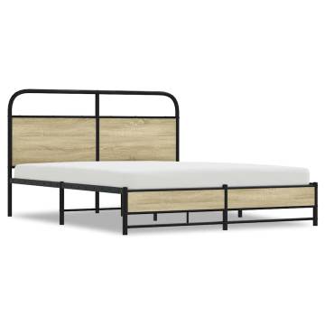 Sonoma Oak Metal Bed Frame 160x200 cm - Sturdy & Stylish