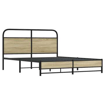 Sonoma Oak Metal Bed Frame 160x200 cm - Sturdy & Stylish