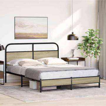 Sonoma Oak Metal Bed Frame 160x200 cm - Sturdy & Stylish