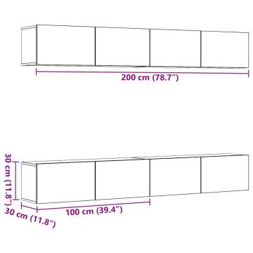 Wall Mounted TV Cabinets - 4 pcs Old Wood (100x30x30 cm)