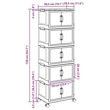 Stackable Storage Box with Wheels - 5-Tier & 28L Capacity