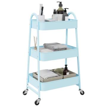 3-Tier Blue Steel Storage Trolley - Organize Your Space