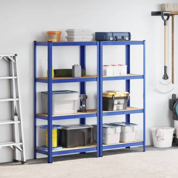 4-Layer Storage Shelves - Blue Steel & Engineered Wood (2 pcs)