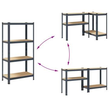 4-Layer Storage Shelves | 2 pcs Anthracite Steel & Wood