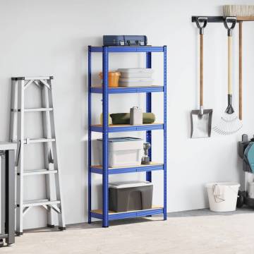 5-Layer Storage Shelf - Blue Steel & Engineered Wood