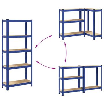 5-Layer Storage Shelf - Blue Steel & Engineered Wood