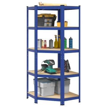 5-Layer Corner Shelf - Blue Steel & Engineered Wood | HipoMarket