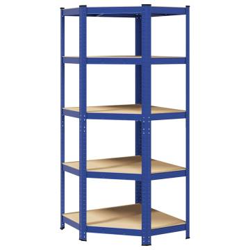 5-Layer Corner Shelf - Blue Steel & Engineered Wood | HipoMarket