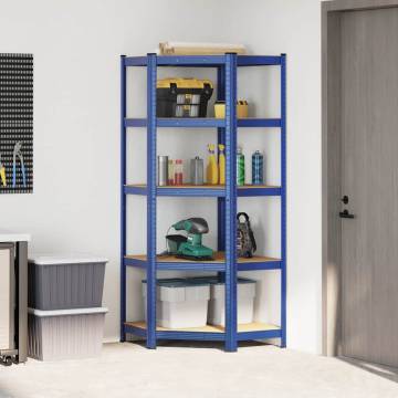 5-Layer Corner Shelf - Blue Steel & Engineered Wood | HipoMarket