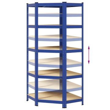 5-Layer Corner Shelf - Blue Steel & Engineered Wood | HipoMarket