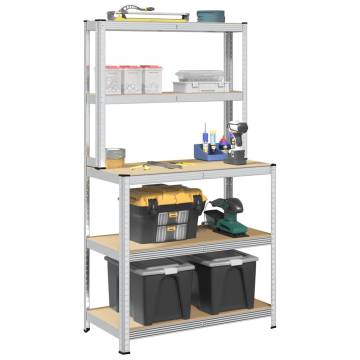 5-Layer Work Table with Shelves - Durable Steel & Wood Design