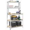  5-Layer Work Table with Shelves Silver Steel&Engineered Wood Colour silver Quantity in Package 1 Amount 