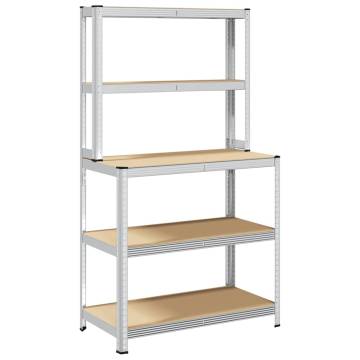 5-Layer Work Table with Shelves - Durable Steel & Wood Design